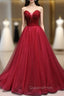 Burundy Tulle Strapless Beading Evening Prom Dress