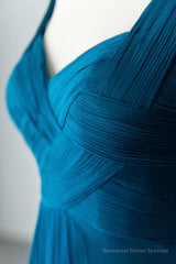 Blue Chiffon Long A-Line Prom Dress, A-Line Evening Dress Party Dress