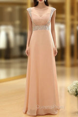 Cap Pink Chiffon Sequins V-neck Backless Bridesmaid Dress