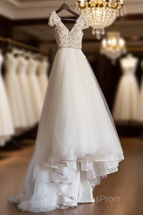 Cap Sleeve Appliques Lace Tulle Wedding Dress, Formal Bridal Gowns Evening Prom Dress