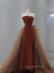 Caramel Color Tulle Strapless Evening Prom Dress