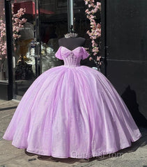 Carine | Glitter Off The Shoulder Pink Ball Gown Quinceanera Dress