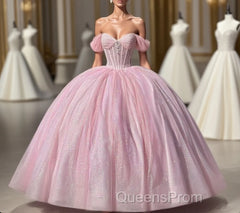 Carine | Glitter Off The Shoulder Pink Ball Gown Quinceanera Dress