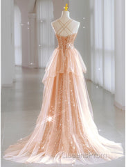 A-Line Evening Prom Dress Sparkle & Shine Dress Wedding Guest Sweet 16 Floor Length Sleeveless Sweetheart Tulle with Sequin Masquerade Dress