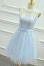 Short Blue Lace Formal Graduation Homecoming Dress