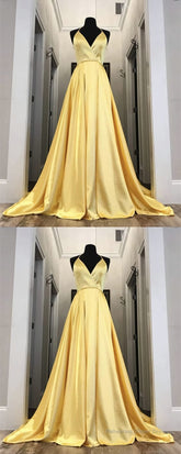 Long Yellow Prom Dresses, Leg Split Evening Gowns