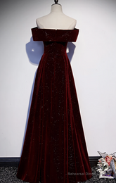 Burgundy Velvet Long Prom Dress, Evening Dress