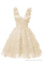 Champagne 3D Butterfly Lace Applique Tulle Homecoming Dress for Teens Sweetheart Mini Short Prom Dresses