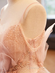 Champagne A-Line Beading Sequin Long Evening Prom Dress, Champagne Formal Dress