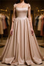Champagne A-Line Satin Long Evening Prom Dress, Champagne Formal Evening Dress