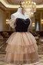 Champagne and Black Sweetheart Short Evening Dress, Tulle Homecoming Dress