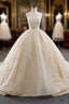 Champagne Ball Gown Sequins Beading Evening Prom Dress
