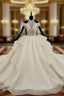 Champagne Ball Gown Tulle Halter Appliques Beading Sequins Wedding Dress