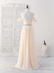 Champagne Chiffon Off Shoulder Long Prom Dress Bridesmaid Dress