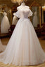 Champagne Floor Length Lace Long Evening Prom Dress, Off the Shoulder Evening Dress