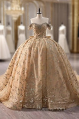 Champagne Gold Ball Gown Tulle Sequins Beading Evening Prom Dress