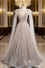 Champagne Gold Scoop Neck Backless Evening Prom Dress