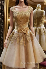Champagne Lace Tulle High Neck Homecoming Dress