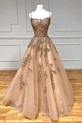 Champagne Lace Tulle Long Evening Prom Dress Formal Evening Dress Ball Gown