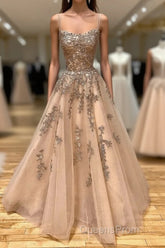 Champagne Lace Tulle Long Evening Prom Dress Formal Evening Dress Ball Gown