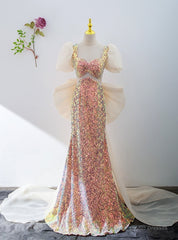 Champagne Mermaid Sequins Prom Dress