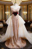 Champagne Mermaid Sequins Tulle Strapless Evening Prom Dress