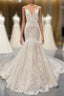 Champagne Mermaid Tulle Lace Spaghetti Straps Wedding Dress