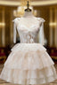 Champagne Mini/Short Evening Prom Dress, Puffy Cute Homecoming Dress With Lace