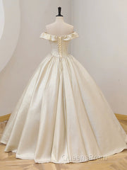 Champagne Off The Shoulder Floor Length Evening Prom Dress, Elegant A-Line Evening Party Dress