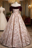 Champagne Pink Flower Puff Sleeve Evening Prom Dress