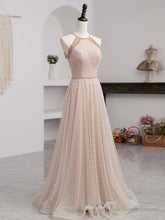 Champagne Pink Long Prom Dress, A Line Tulle Formal Dress Graduation Dresses