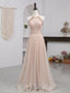 Champagne Pink Long Evening Prom Dress, A Line Tulle Evening Dress Graduation Dress