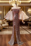 Champagne Pink Sequins Mermaid Strapless Evening Prom Dress