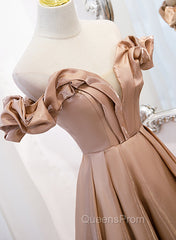Champagne Satin Long Party Dress Evening Prom Dress, A-line Simple Evening Dress