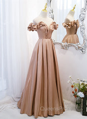 Champagne Satin Long Party Dress Evening Prom Dress, A-line Simple Evening Dress