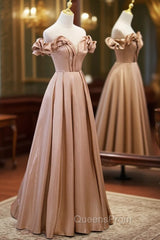 Champagne Satin Long Party Dress Evening Prom Dress, A-line Simple Evening Dress