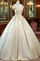 Champagne Satin Long Evening Prom Dress with Beaded, V-Neck Evening Party Dress