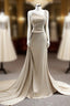 Champagne Satin One Shoulder Beading Evening Prom Dress