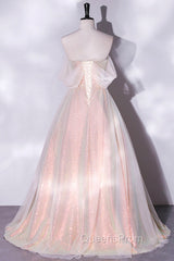 Champagne Sequins Long A-Line Evening Prom Dress, Off the Shoulder Evening Party Dress