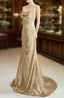 Champagne Sequins Long Evening Prom Dress, Sequins Champagne Evening Dress