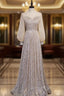 Champagne Sequins Long Sleeve Evening Prom Dress