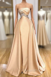 Champagne Strapless Overskirt Evening Prom Dress Long With Crystals
