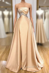 Champagne Strapless Overskirt Evening Prom Dress Long With Crystals
