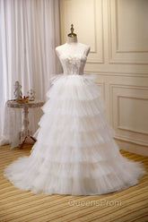 Champagne Sweetheart Layers Princess Dress, Spaghetti Straps Tulle Evening Gown