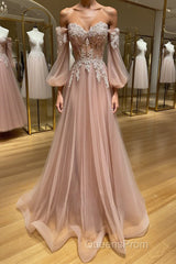 Champagne sweetheart neck tulle lace long Evening Prom Dress, lace evening Dress