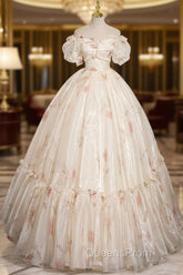 Champagne Sweetheart Neck Tulle Long Evening Prom Dress, Champagne Evening Dress