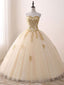 Champagne Sweetheart Neck Tulle Long Classy Prom Gown, Champagne Sweet 16 Dress