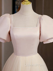 Champagne Tulle A Line Long Evening Prom Dress, Champagne Evening Graduation Dress