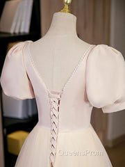 Champagne Tulle A Line Long Evening Prom Dress, Champagne Evening Graduation Dress