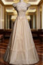 Champagne Tulle Beading Evening Prom Dress